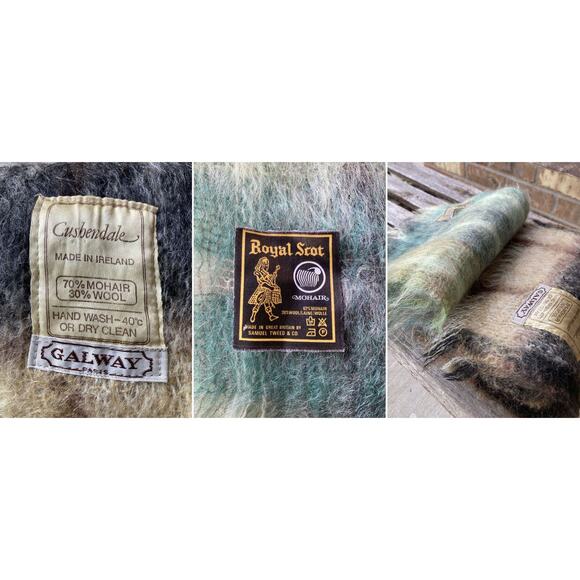 Lot of 2 MOHAIR Muffler Scurf Green & Brown Plaid Made in England, Ireland - Picture 4 of 4